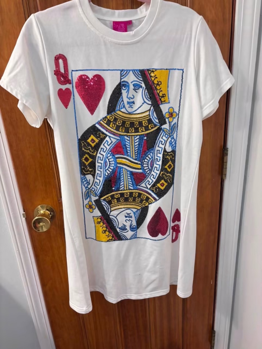 White card Queen of sparkles T-Shirt dress size medium new